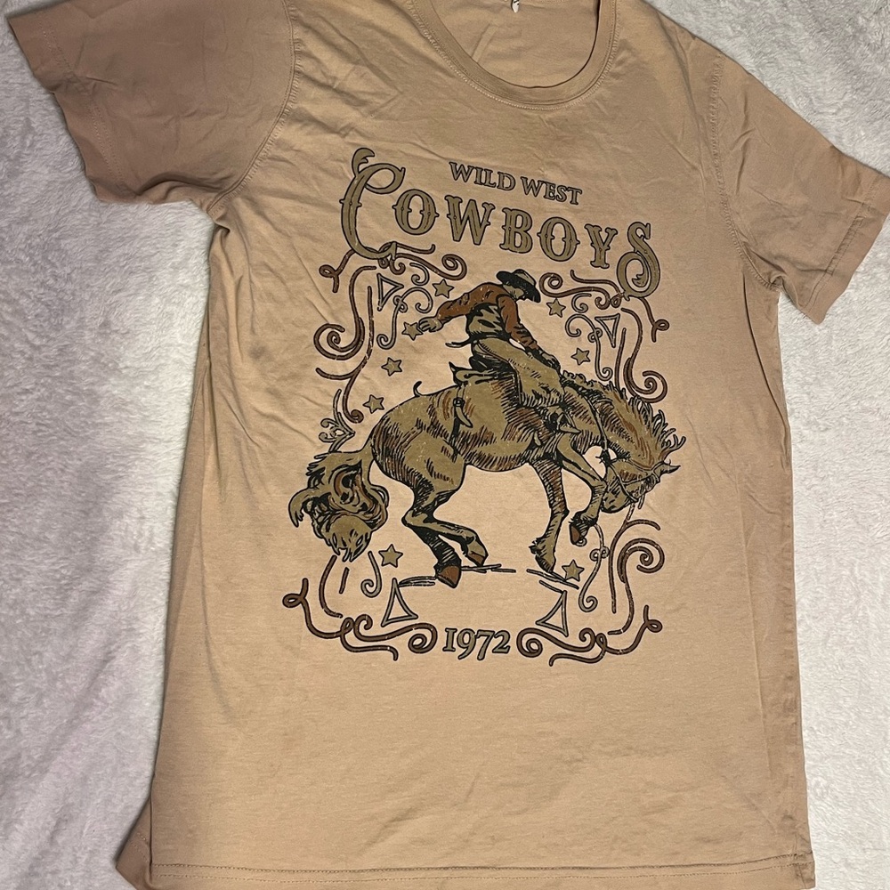 Wild West Cowboys Graphic Tee - Tan Short Sleeve